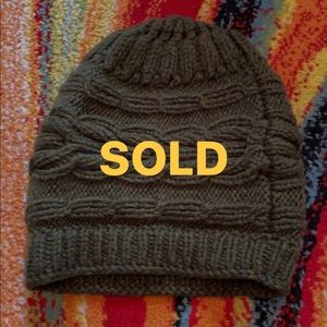 Handmade Knit/Crochet Olive Green Slouchy Beanie